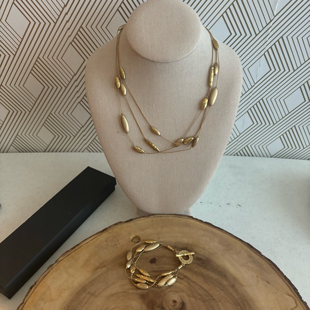 MONET 3 Strand Gold Tone Choker Necklace and bracelet set